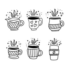 Set of hand drawn vintage coffee doodle icons. Coffee doodles.