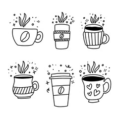 Set of hand drawn vintage coffee doodle icons. Coffee doodles.