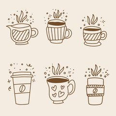 Set of hand drawn vintage coffee doodle icons. Coffee doodles.