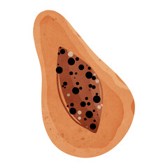 Kawaii orange tropical fruit papaya half top view. Textural flat art. Menu print, packaging, wrapping paper, sticker, social media post, banner, postcard, invitation