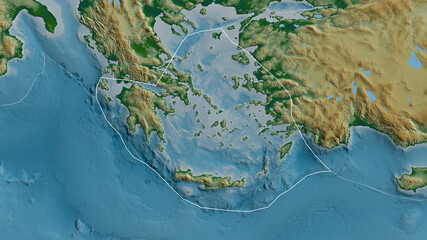 Aegean Sea tectonic plate - outlined. Physical
