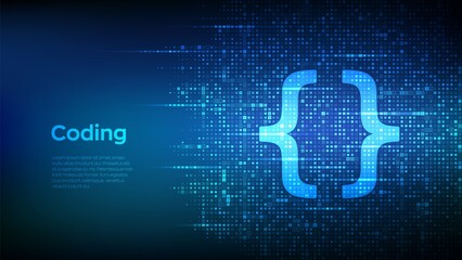 Programming code. Coding or Hacker background. Programming code icon made with binary code. Digital binary data and streaming digital code. Matrix background with digits 1.0. Vector Illustration.
