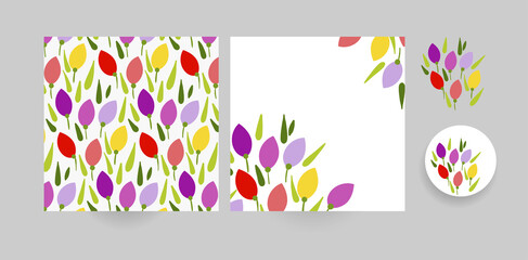 tulips vector set floral blooming card minimalistic square