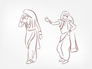 Maharashtra state India ethnic indian woman girl dance traditional sketch isolated design element