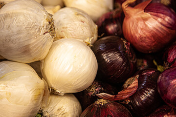 Red and white onions in the stock