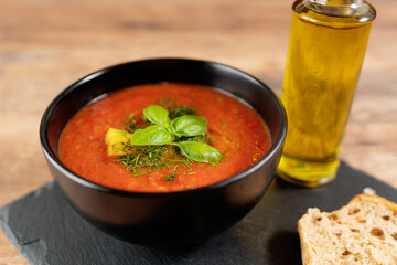 Traditional cold spanish tomato gazpacho soup.