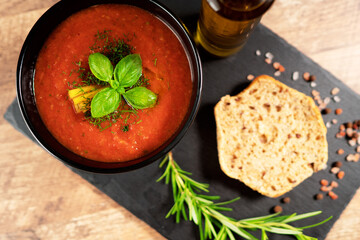 Traditional cold spanish tomato gazpacho soup.