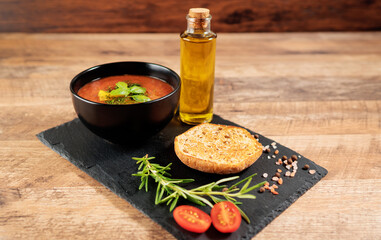 Traditional cold spanish tomato gazpacho soup.