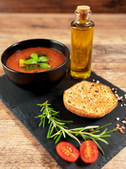 Traditional cold spanish tomato gazpacho soup.