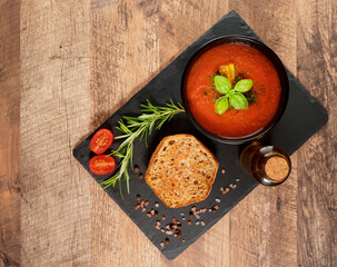 Traditional cold spanish tomato gazpacho soup.