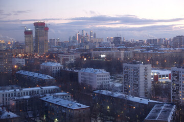 Evening in the city. Moscow apartments in the evening. Business Center Moscow City. Moscow. Russia.