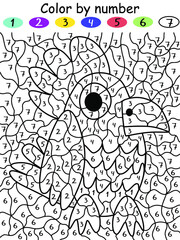 Amusing color by number game. Pirate parrot coloring printable worksheet children stock vector illustration. Kindergarten visual puzzle for coloring. Jungle funny bird learning numbers and drawing. 