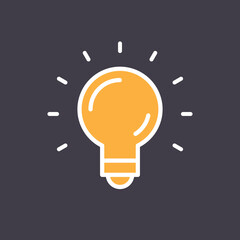 Idea icon, shinning light bulb. Electric lamp linear pictogram. Bright solution symbol.