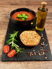 Traditional cold spanish tomato gazpacho soup.