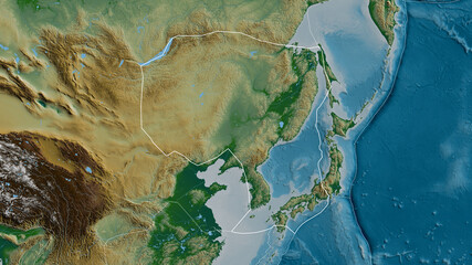 Amur tectonic plate - outlined. Physical