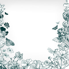 Obraz premium engraving flower background wedding card birthday corner