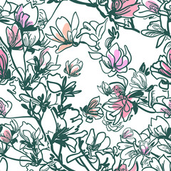 magnolia pattern vector sketch