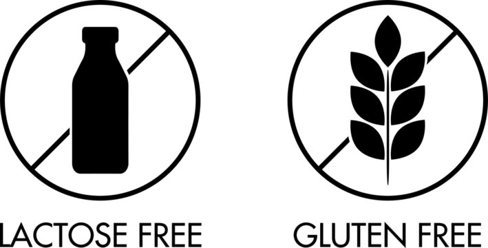 Lactose and gluten free icons, vector logo