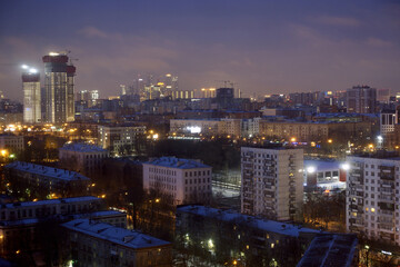 Night city. Moscow apartments at night. Business Center Moscow City. Moscow. Russia.