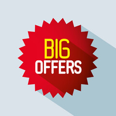 price tag, red ribbon banner, big offers,, sale promotion vector illustration design