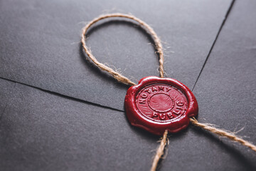 Fototapeta na wymiar Envelope with notary public wax seal, closeup