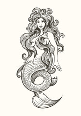 Tattoo of mermaid in vintage style