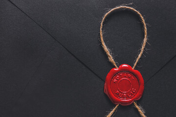 Envelope with notary public wax seal, closeup - obrazy, fototapety, plakaty