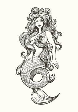 Tattoo of mermaid in vintage style