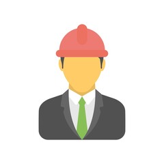 Engineer with hard hat icon. Builder, construction worker wearing helmet illustration. Flat design.