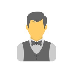 Waiter avatar icon in flat design style. Restaurant service employee symbol.