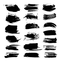 Set of abstract strokes painted by brush vector objects isolated on a white background