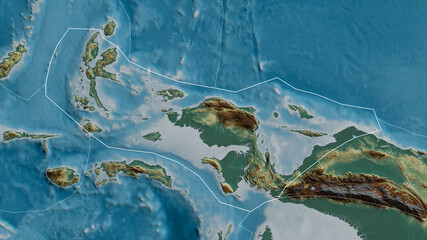 Birds Head tectonic plate - outlined. Relief