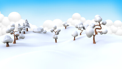 3d rendering winter nature cartoon landscape.
