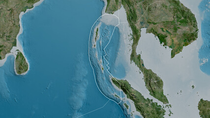 Burma tectonic plate - outlined. Satellite