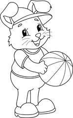 Coloring page outline of cartoon smiling cute dog with ball. Colorful vector illustration, summer coloring book for kids.