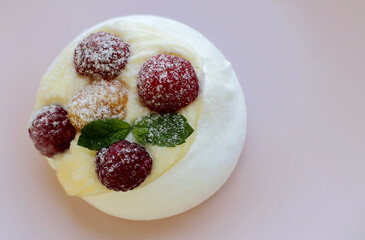 Berry Pavlova Cake with Strawberries and Raspberries
