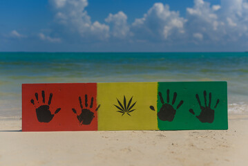 Reggae bench in Caribbean beach, Rasta