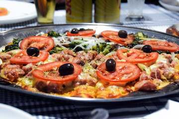 Brazilian Pizza with peperoni and vegetables