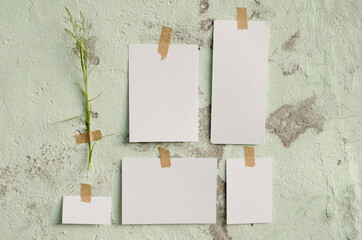 Moodboard template composition with blank cards on light grunge background