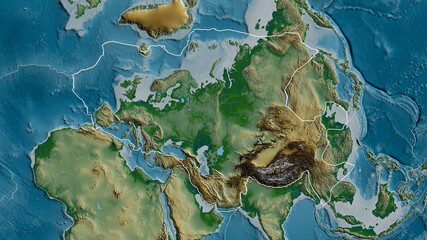 Eurasian tectonic plate - outlined. Physical