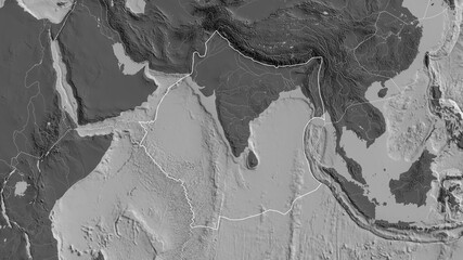 Indian tectonic plate - outlined. Bilevel