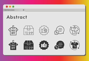 abstract icon set. included shirt, package, like, chat icons on white background. linear, filled styles.