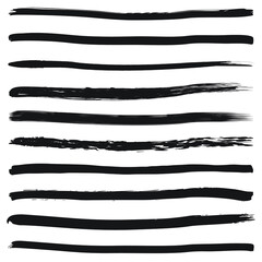 Set of 10 black brush strokes. Grunge borders. Vector illustration.