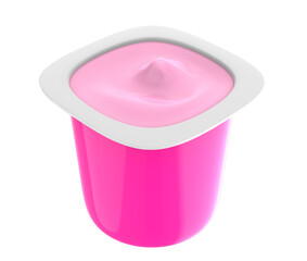 Kid cherry or fruit yogurt with spoon isolated on white background. clipping path 3d illustration