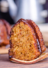 pumpkin muffin with chocolate icing