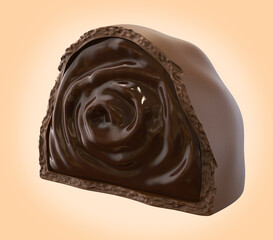 Delicious chocolate filled truffle. isolated background. 3d illustration
