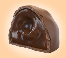 Delicious chocolate filled truffle. isolated background. 3d illustration