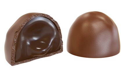 Delicious chocolate filled truffle. isolated background. 3d illustration
