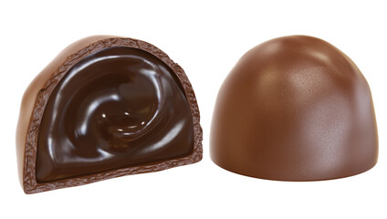 Delicious chocolate filled truffle. isolated background. 3d illustration