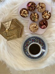 tradition, turkish coffee, chocolates, snacks, heart,round,white